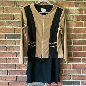 Fashion Bug Blazer and Skirt Suit Set Tan Black Size 8